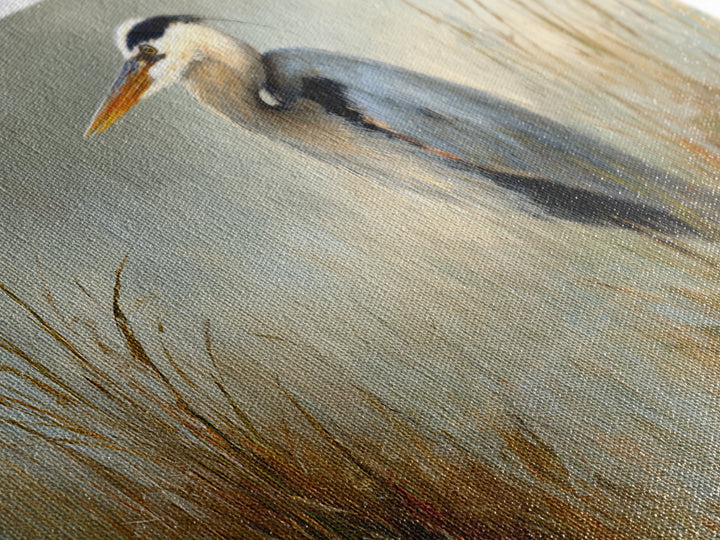 Blue Heron in Misty Marsh Grass Canvas Print, Bird Art, Boho Decor, Living Room Decor, Fine Art, Flight, Printable Wall Art, BIR-2x1-22