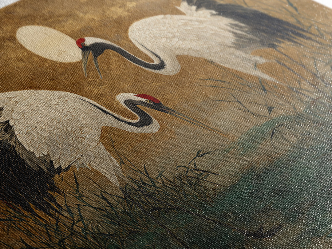 Pair of Cranes Dancing Framed Canvas Print, Bird Art, Art Deco, Living Room Decor, Watercolor Art, Flight, Gallery Wall, BIR-2x1-23