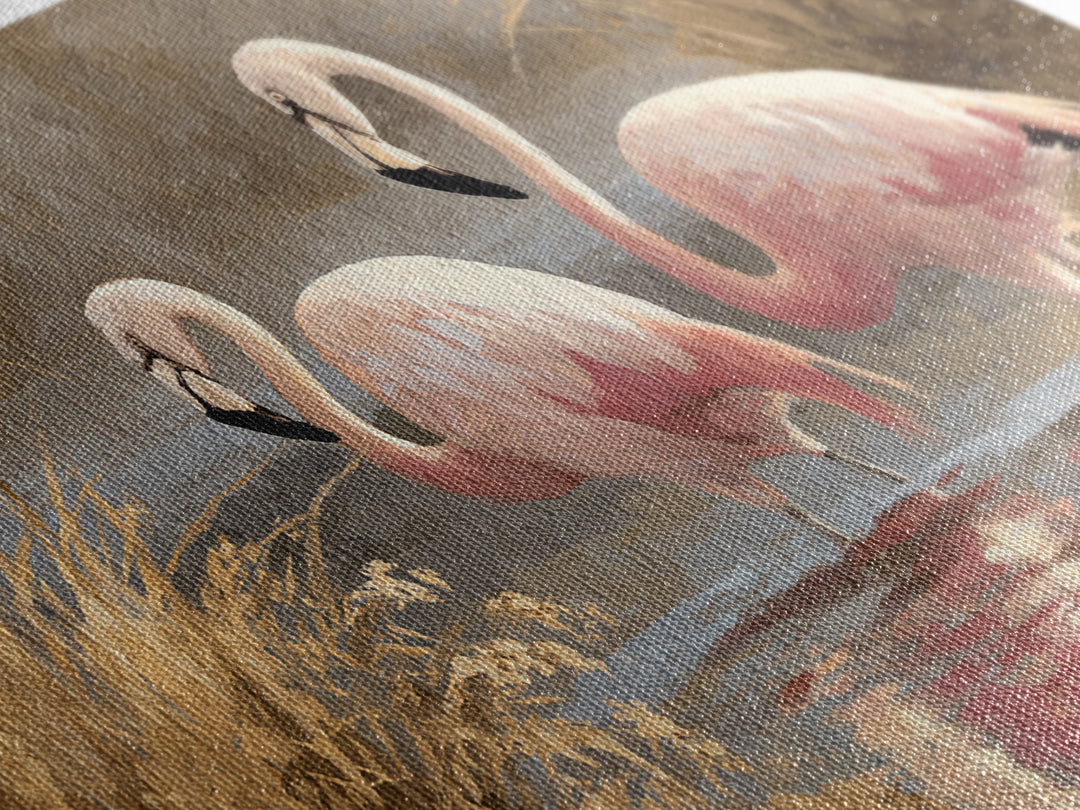 Flamingo Pair in Coral Water Reflections Framed Canvas Print, Bird Art, Luxury Decor, Living Room Decor, Fine Art, Flight, BIR-2x1-30