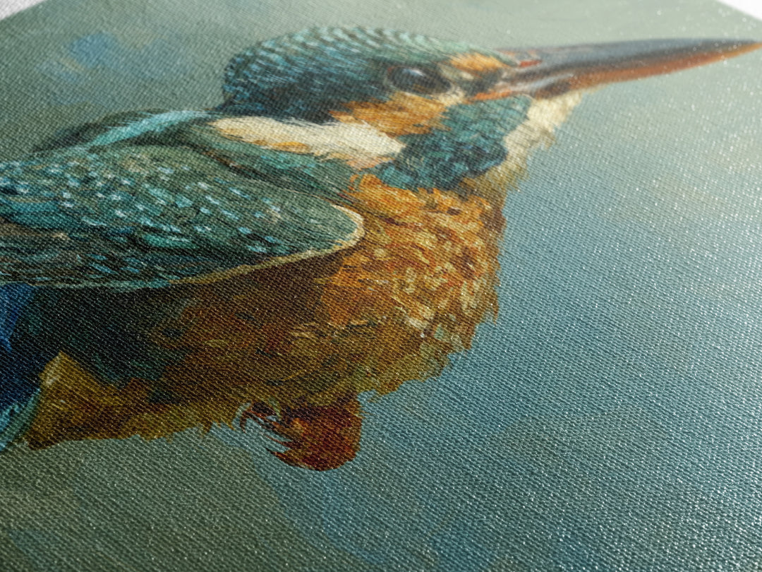 Kingfisher Diving Toward Blue Water Canvas Print, Bird Art, Digital Print, Living Room Decor, Fine Art, Flight, Bird Prints, BIR-2x1-31