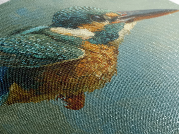 Kingfisher Diving Toward Blue Water Canvas Print, Bird Art, Digital Print, Living Room Decor, Fine Art, Flight, Bird Prints, BIR-2x1-31