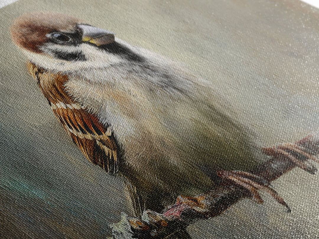 Small Sparrow on Wildflower Stem Framed Canvas Print, Bird Art, Art Print, Living Room Decor, Watercolor Art, Flight, BIR-2x1-34