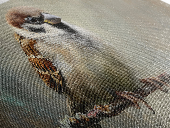 Small Sparrow on Wildflower Stem Framed Canvas Print, Bird Art, Art Print, Living Room Decor, Watercolor Art, Flight, BIR-2x1-34