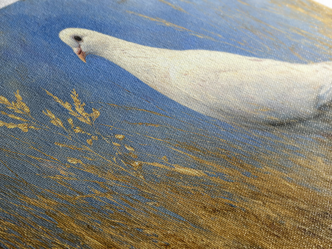 White Dove with Olive Branch and Calm Canvas Print, Bird Art, Wall Art, Living Room Decor, Fine Art, Flight, Japanese Wall Art, BIR-2x1-36