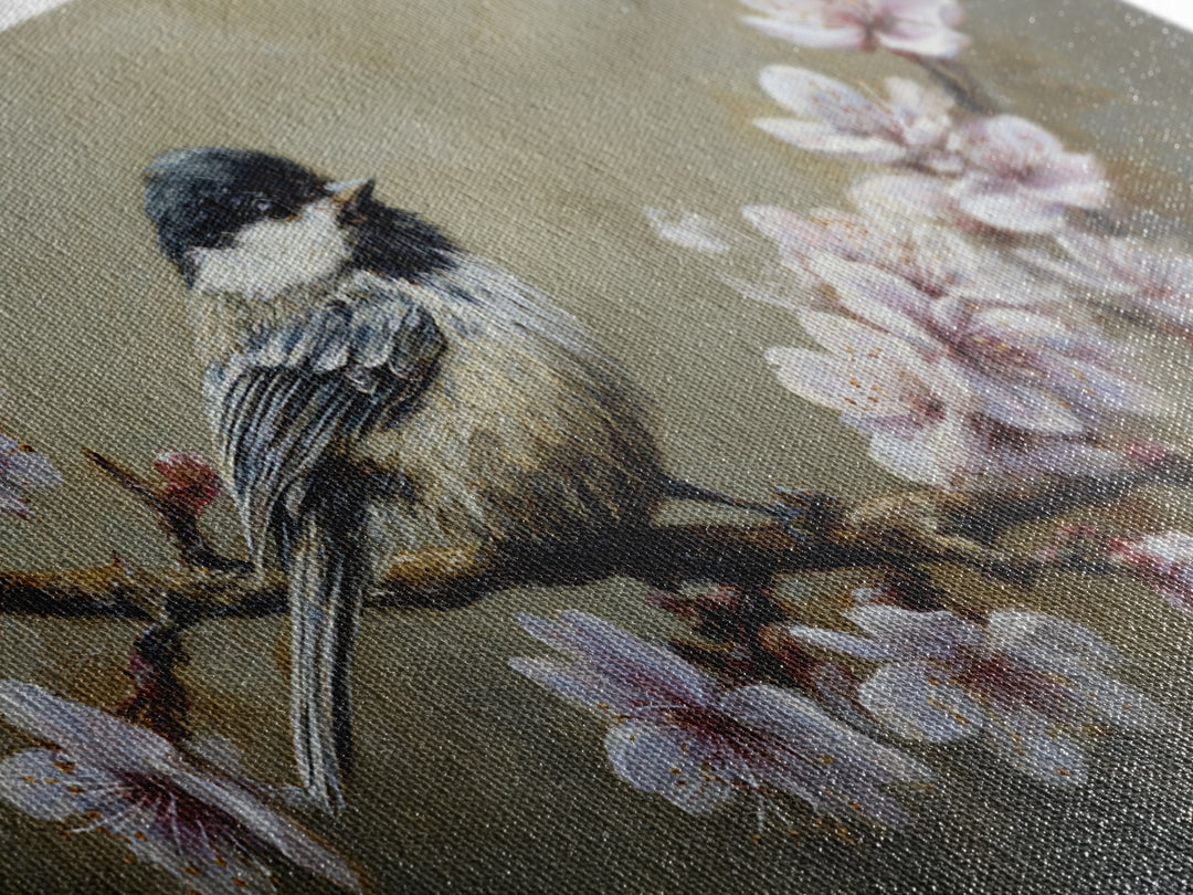 Songbird Perched on Cherry Blossoms Canvas Print, Bird Art, Printable Wall Art, Living Room Decor, Fine Art, Flight, Modern Art, BIR-2x1-52