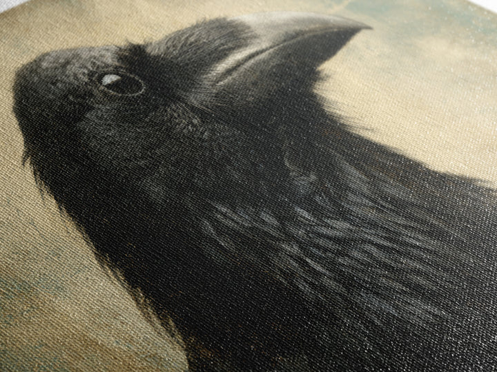 Raven Silhouette with Gothic Atmosphere Canvas Print, Bird Art, Digital Print, Living Room Decor, Oil Painting, Flight, BIR-2x1-53