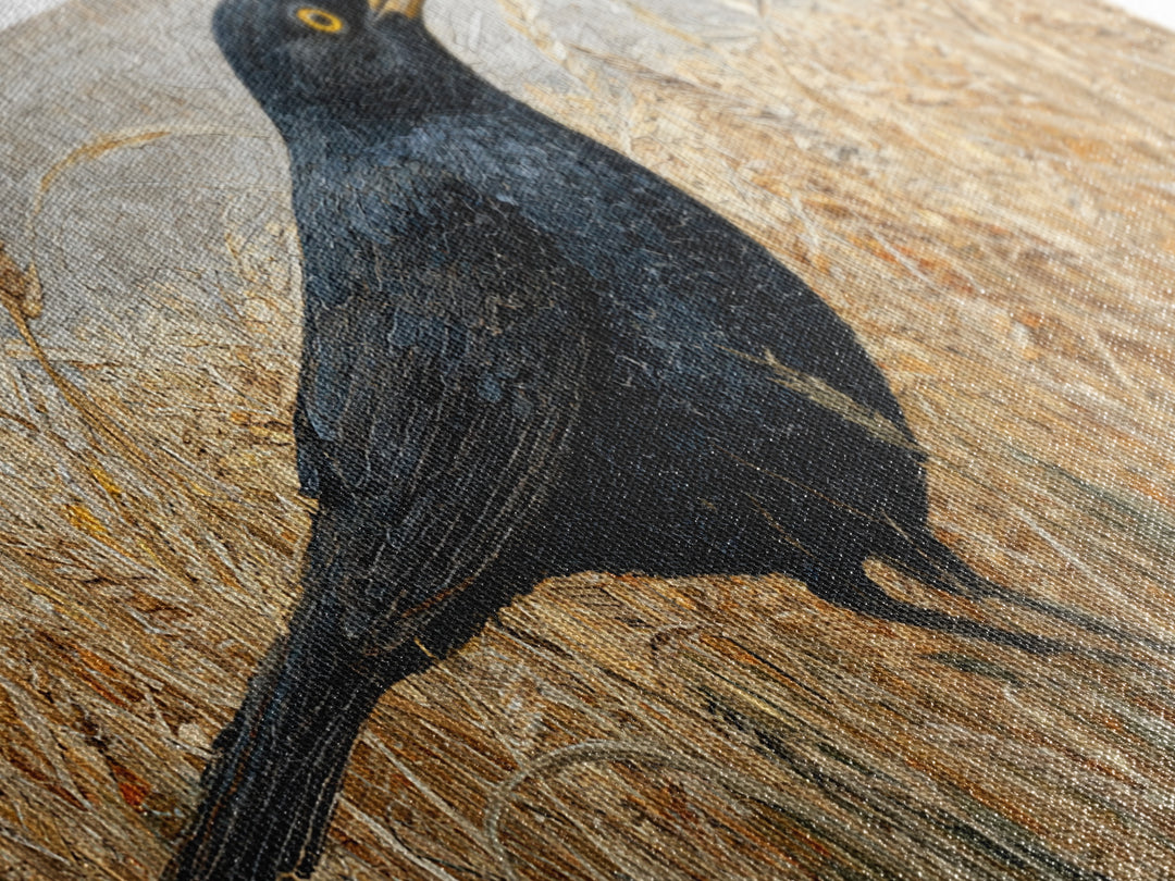 Blackbird on Gold Wheat Field Canvas Print, Bird Art, Digital Print, Living Room Decor, Watercolor Art, Flight, Bird Prints, BIR-2x1-68