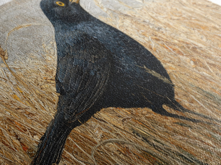 Blackbird on Gold Wheat Field Canvas Print, Bird Art, Digital Print, Living Room Decor, Watercolor Art, Flight, Bird Prints, BIR-2x1-68