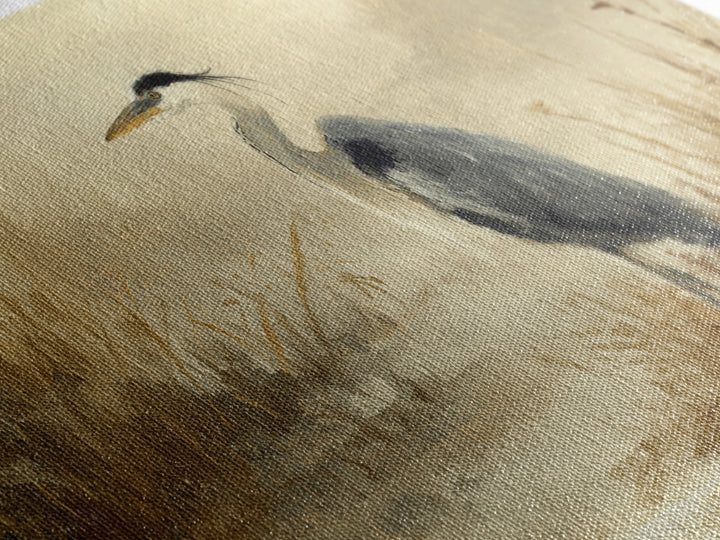 Blue Heron in Misty Marsh Grass Canvas Print, Bird Art, Digital Prints, Living Room Decor, Fine Art, Flight, Modern Art, BIR-2x1-70