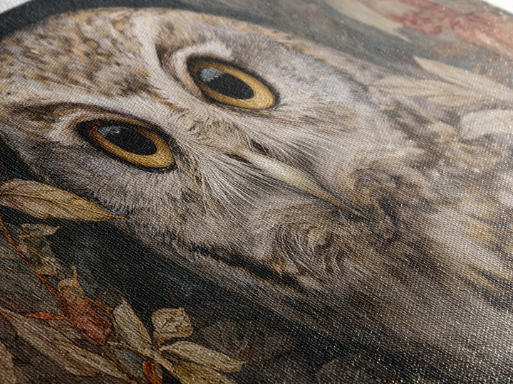 Owl Portrait with Wise Golden Eyes Canvas Print, Bird Art, Original Art, Living Room Decor, Fine Art, Flight, Mcm Decor, BIR-2x1-73