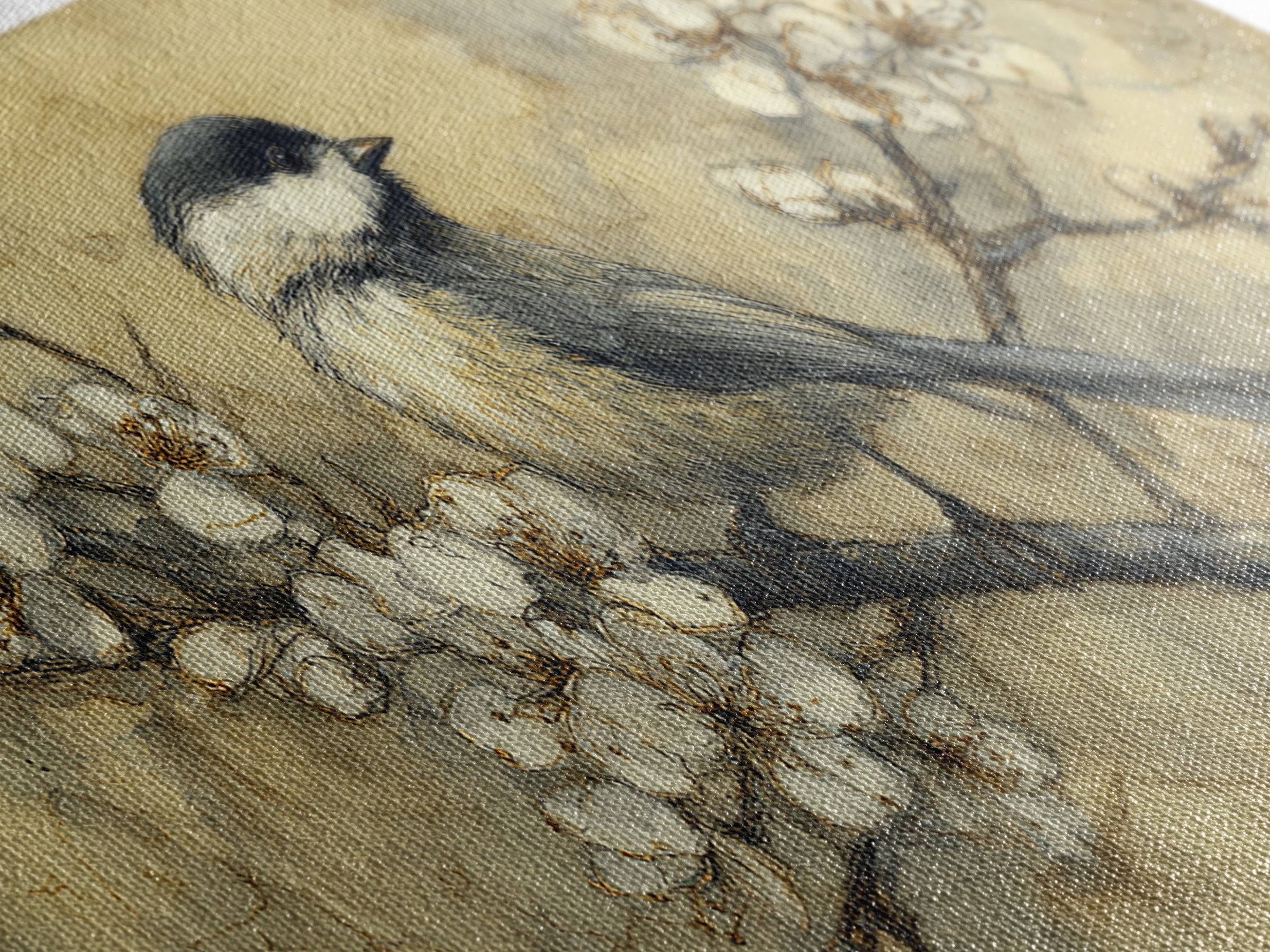 Songbird Perched on Cherry Blossoms Canvas Print, Bird Art, Living Room Decor, Fine Art, Flight, Rustic Home Decor, Floral Art, BIR-2x1-76