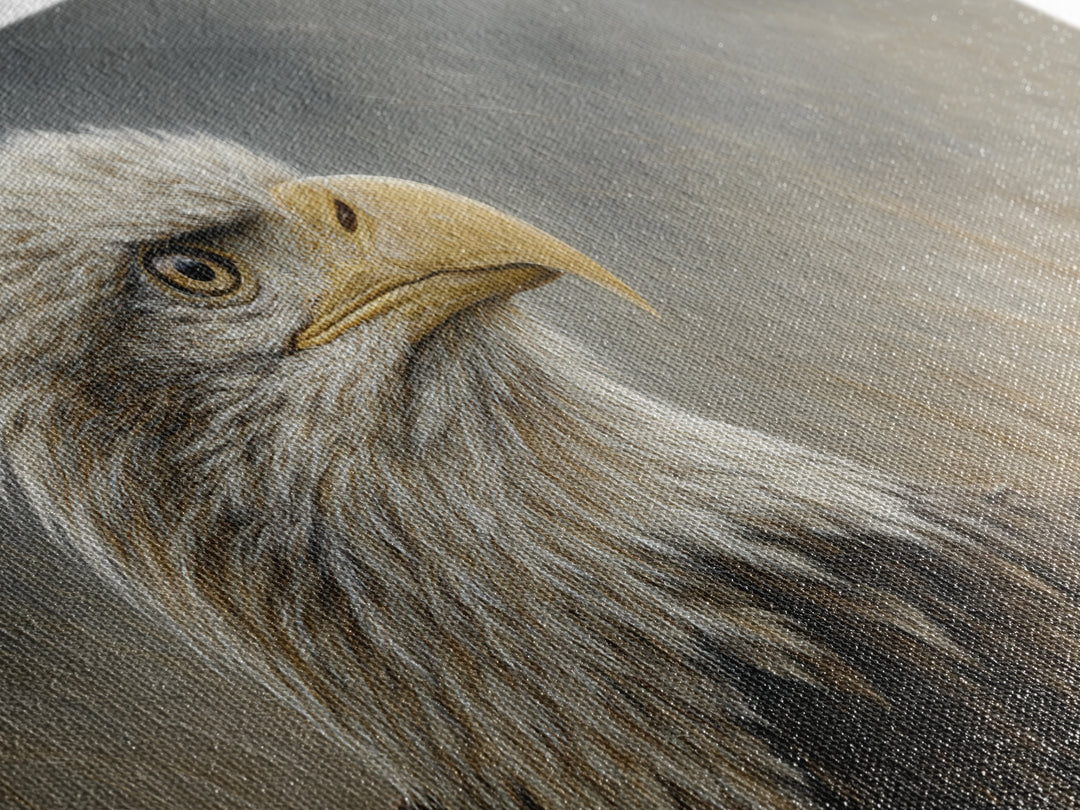 Eagle Portrait with Dramatic Mountain Wind Framed Canvas Print, Bird Art, Luxury Decor, Living Room Decor, Fine Art, Flight, BIR-2x1-8