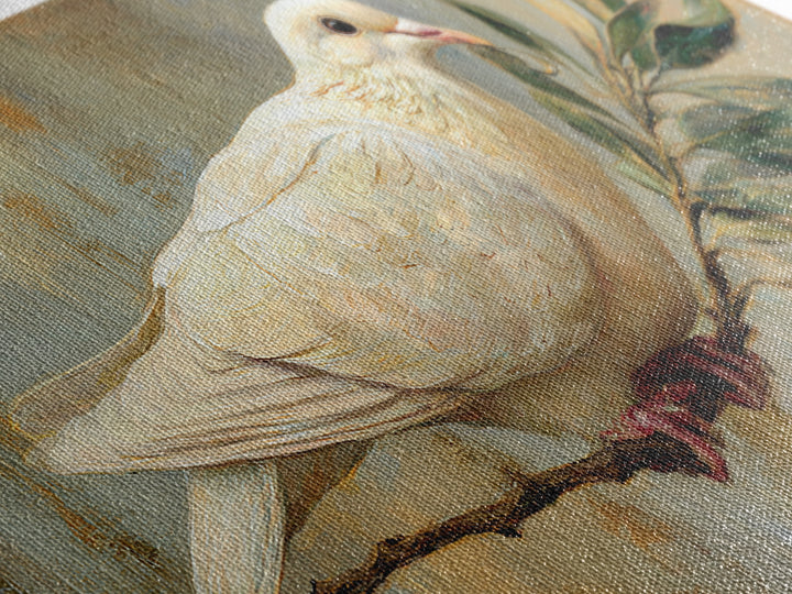 White Dove with Olive Branch and Calm Framed Canvas Print, Bird Art, Botanical Wall Art, Living Room Decor, Watercolor Art, BIR-2x1-84