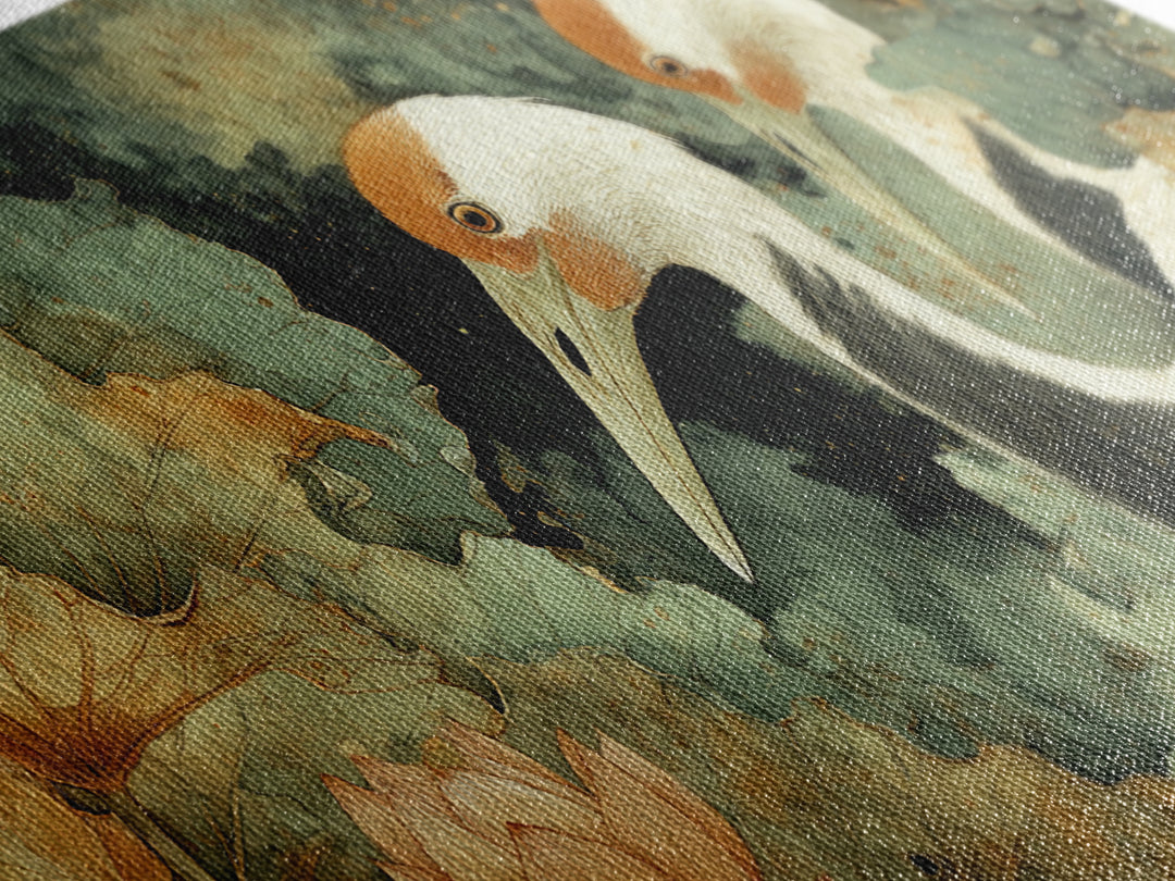 Crane and Lotus Composition Framed Canvas Print, Bird Art, Farmhouse Decor, Living Room Decor, Flight, Digital Download Art, BIR-2x1-85