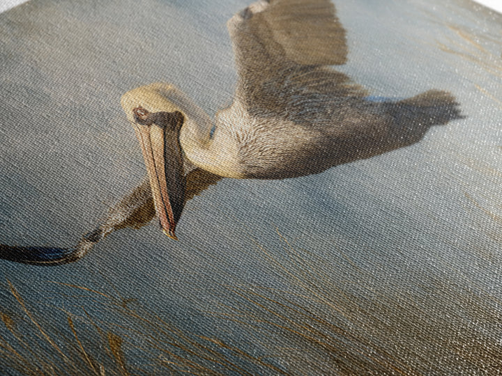 Pelican Flying over Coastal Waves Framed Canvas Print, Bird Art, Home Decor, Living Room Decor, Flight, Modern Wall Art, BIR-2x1-86