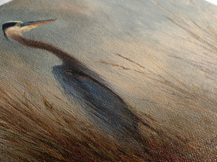 Blue Heron in Misty Marsh Grass Canvas Print, Bird Art, Digital Prints, Living Room Decor, Fine Art, Flight, Modern Art, BIR-2x1-94