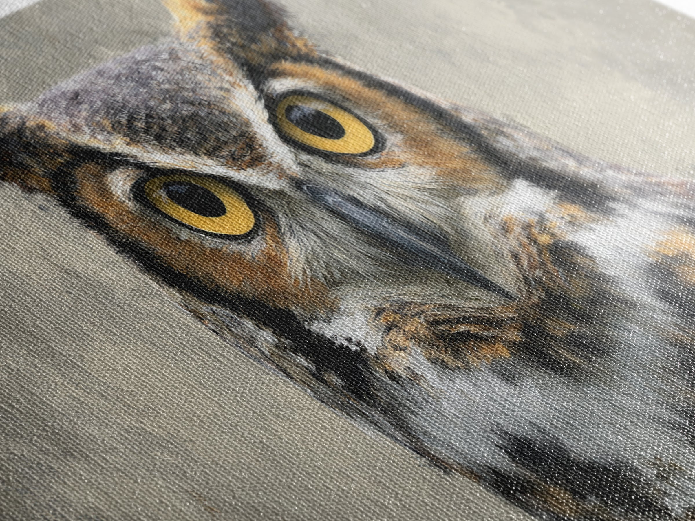 Owl Portrait with Wise Golden Eyes Framed Canvas Print, Bird Art, Japanese Wall Art, Living Room Decor, Oil Painting, Flight, BIR-2x1-97