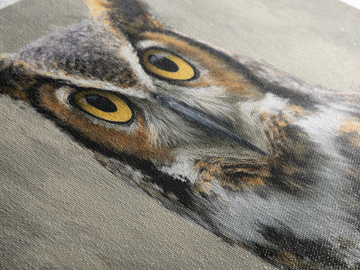 Owl Portrait with Wise Golden Eyes Framed Canvas Print, Bird Art, Japanese Wall Art, Living Room Decor, Oil Painting, Flight, BIR-2x1-97
