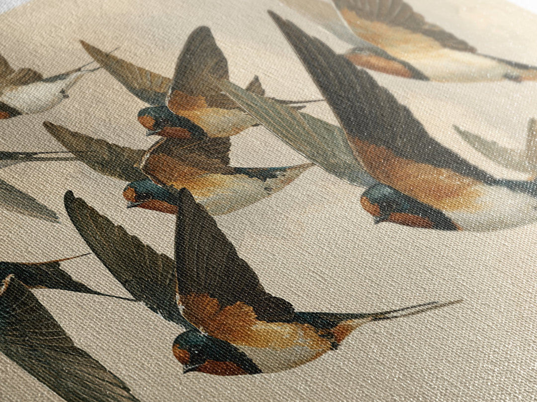 Flock of Swallows Sweeping Across Open Sky Canvas Print, Bird Art, Living Room Decor, Watercolor Art, Flight, BIR-2x1-98