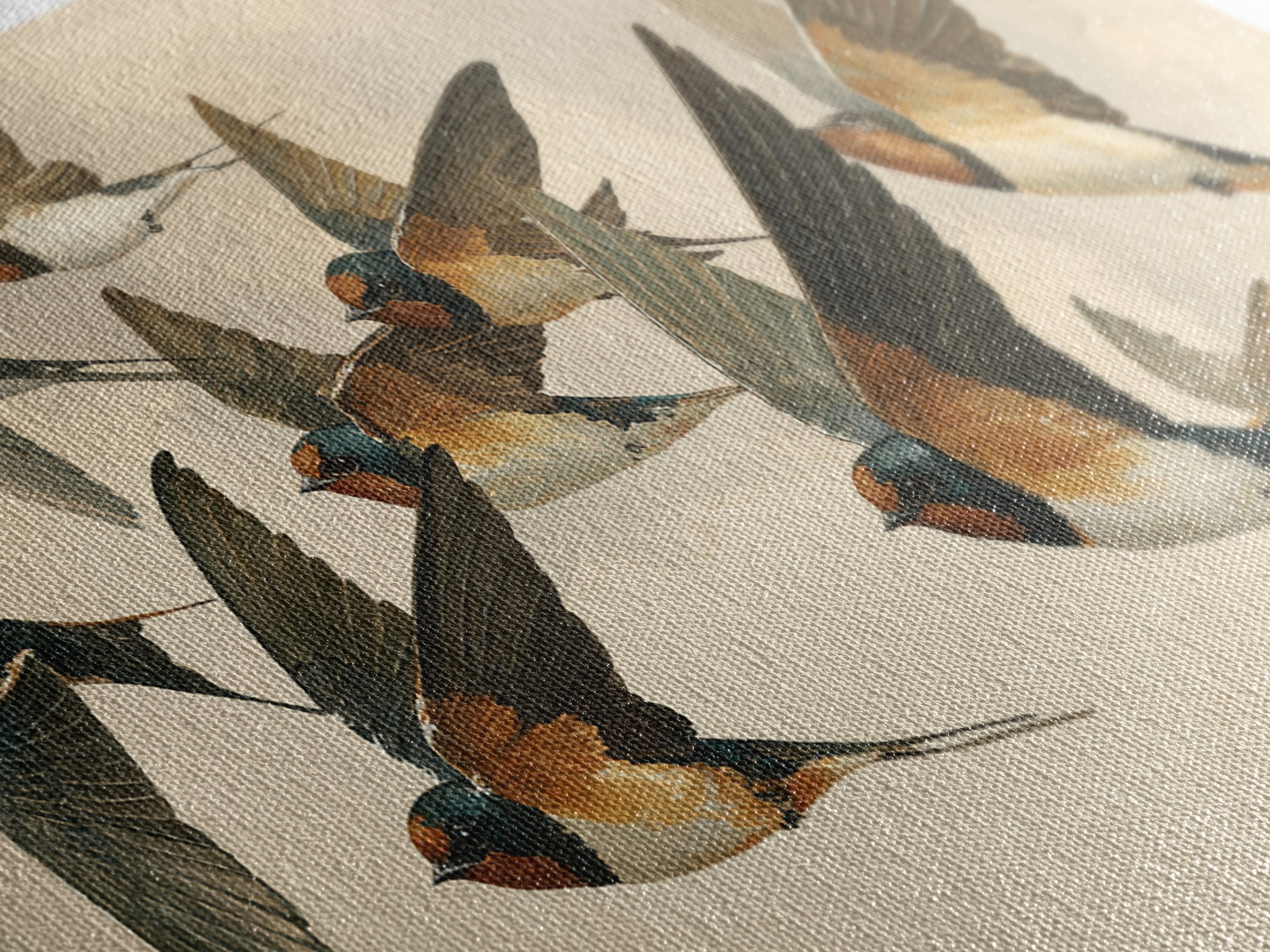 Flock of Swallows Sweeping Across Open Sky Canvas Print, Bird Art, Living Room Decor, Watercolor Art, Flight, BIR-2x1-98
