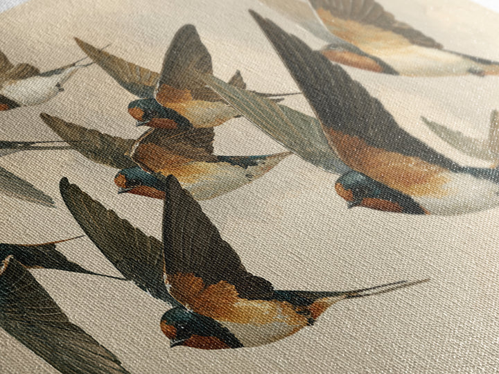 Flock of Swallows Sweeping Across Open Sky Canvas Print, Bird Art, Living Room Decor, Watercolor Art, Flight, BIR-2x1-98