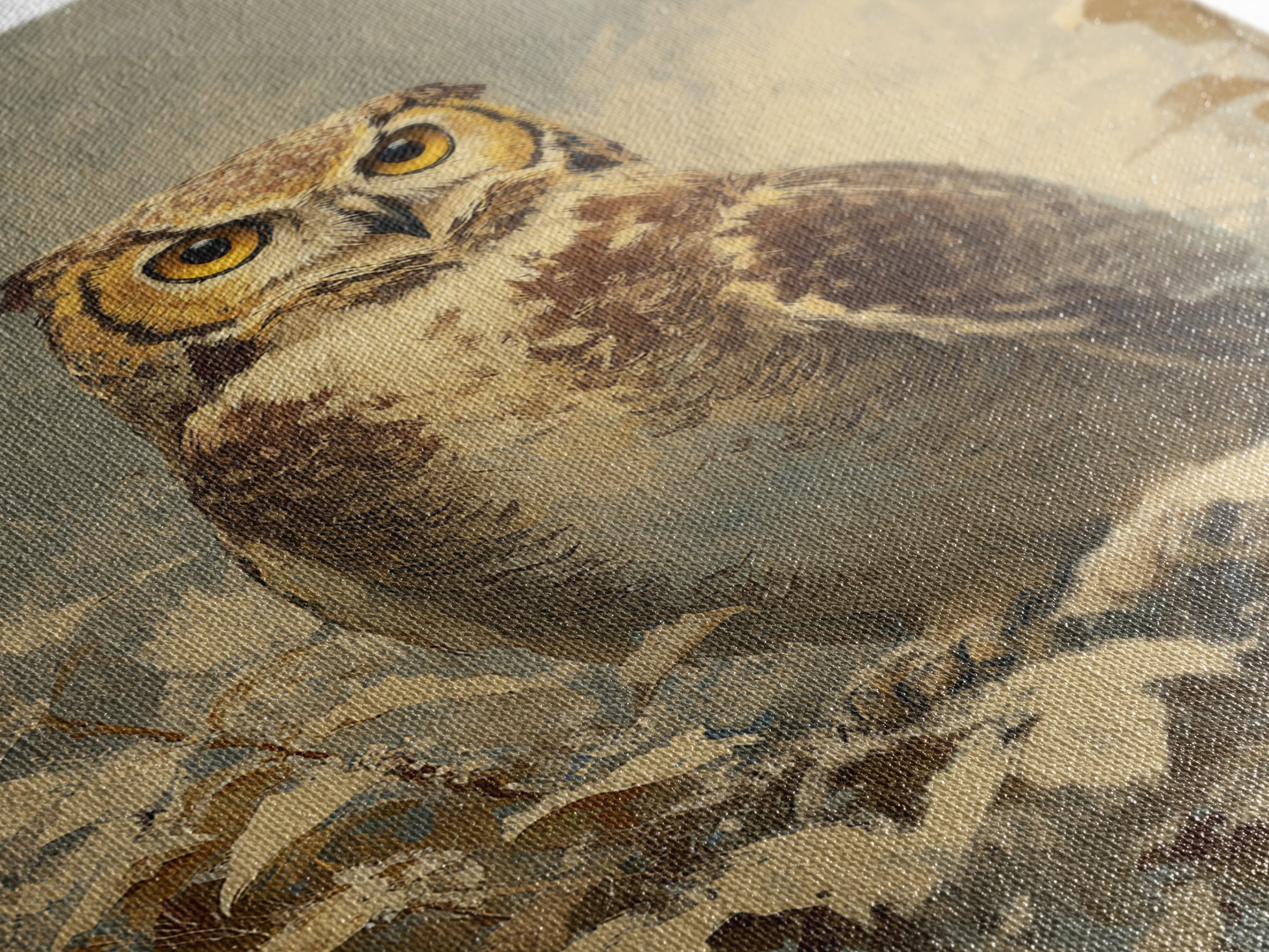 Owl Portrait with Wise Golden Eyes Framed Canvas Print, Bird Art, Digital Prints, Living Room Decor, Fine Art, Flight, BIR-2x3-13