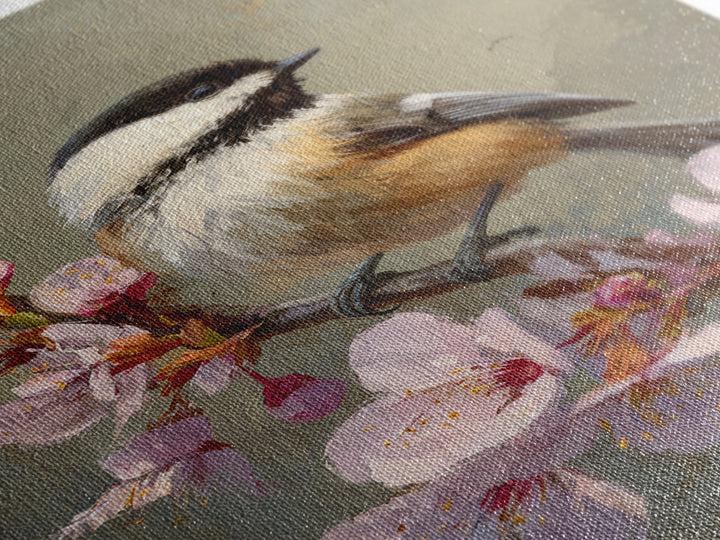 Songbird Perched on Cherry Blossoms Canvas Print, Bird Art, Digital Download Art, Living Room Decor, Fine Art, Flight, BIR-2x3-16