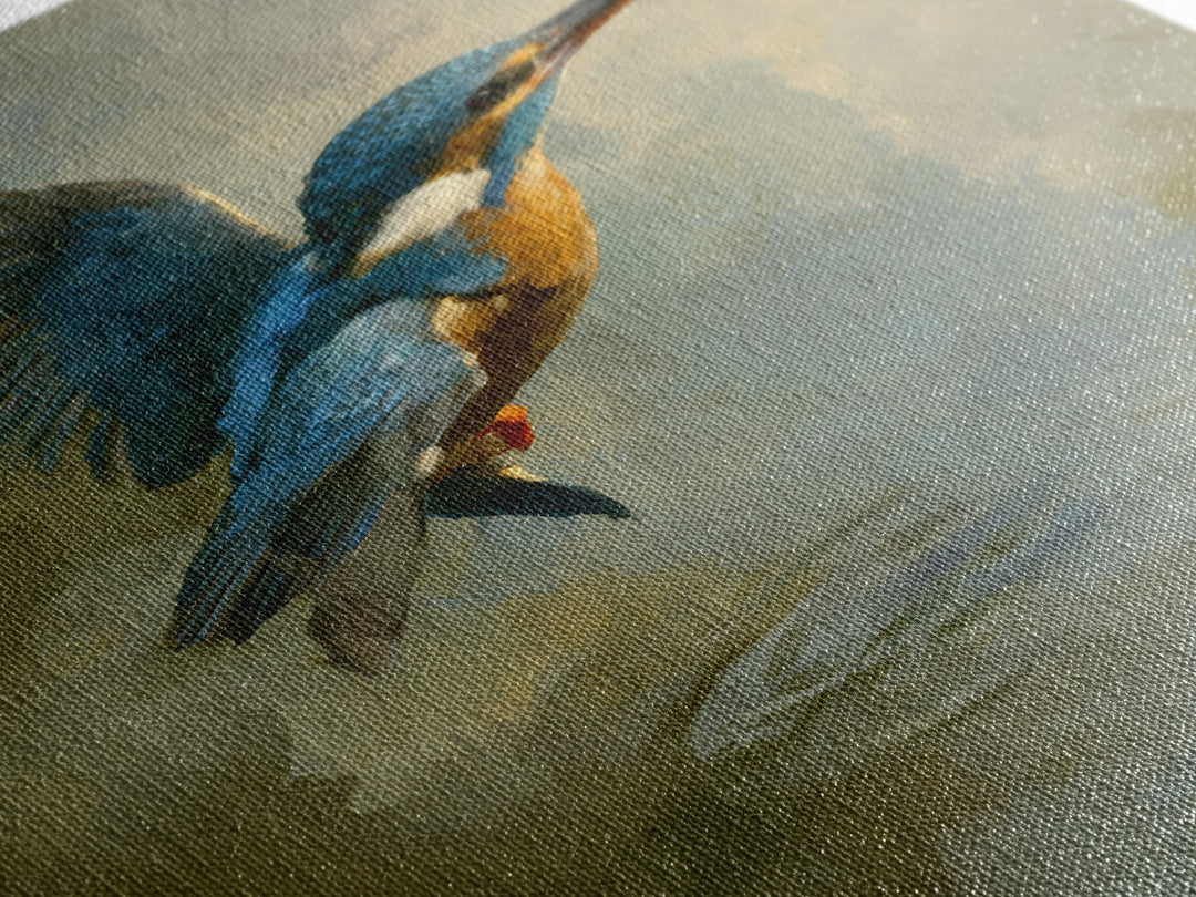Kingfisher Diving Toward Blue Water Framed Canvas Print, Bird Art, Neutral Decor, Living Room Decor, Fine Art, Flight, BIR-2x3-19