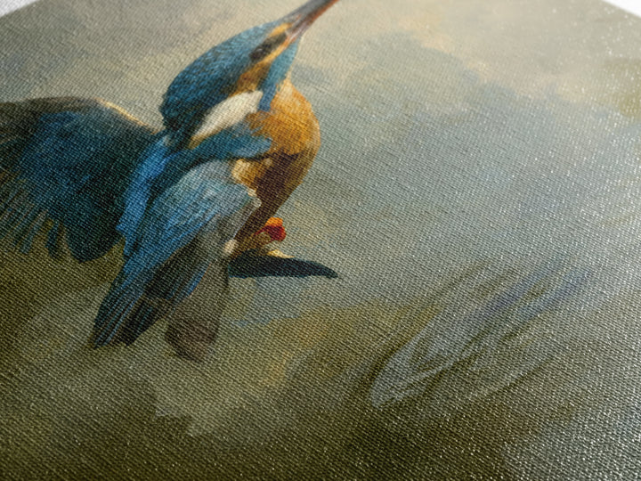 Kingfisher Diving Toward Blue Water Framed Canvas Print, Bird Art, Neutral Decor, Living Room Decor, Fine Art, Flight, BIR-2x3-19