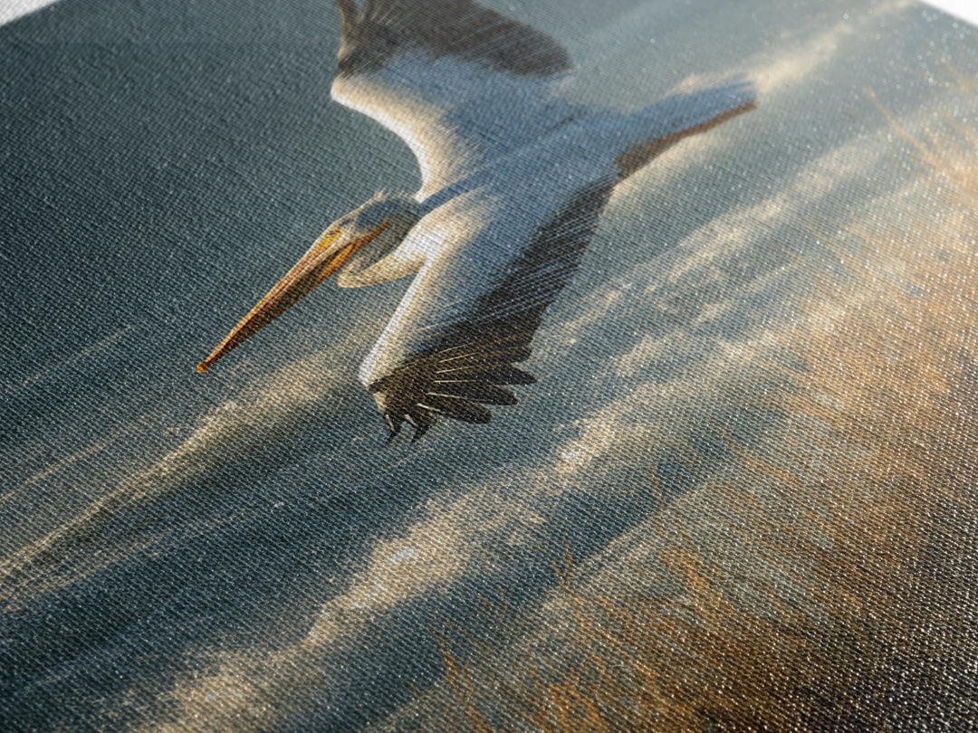 Pelican Flying over Coastal Waves Framed Canvas Print, Bird Art, Boho Decor, Living Room Decor, Abstract Art, Flight, BIR-2x3-2