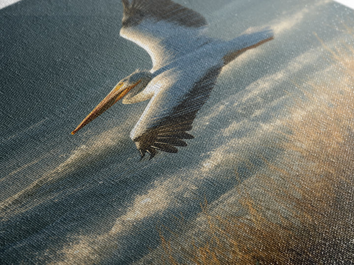 Pelican Flying over Coastal Waves Framed Canvas Print, Bird Art, Boho Decor, Living Room Decor, Abstract Art, Flight, BIR-2x3-2