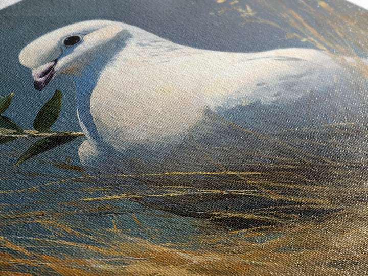 White Dove with Olive Branch and Calm Framed Canvas Print, Bird Art, Living Room Art, Living Room Decor, Watercolor Art, Flight, BIR-2x3-24