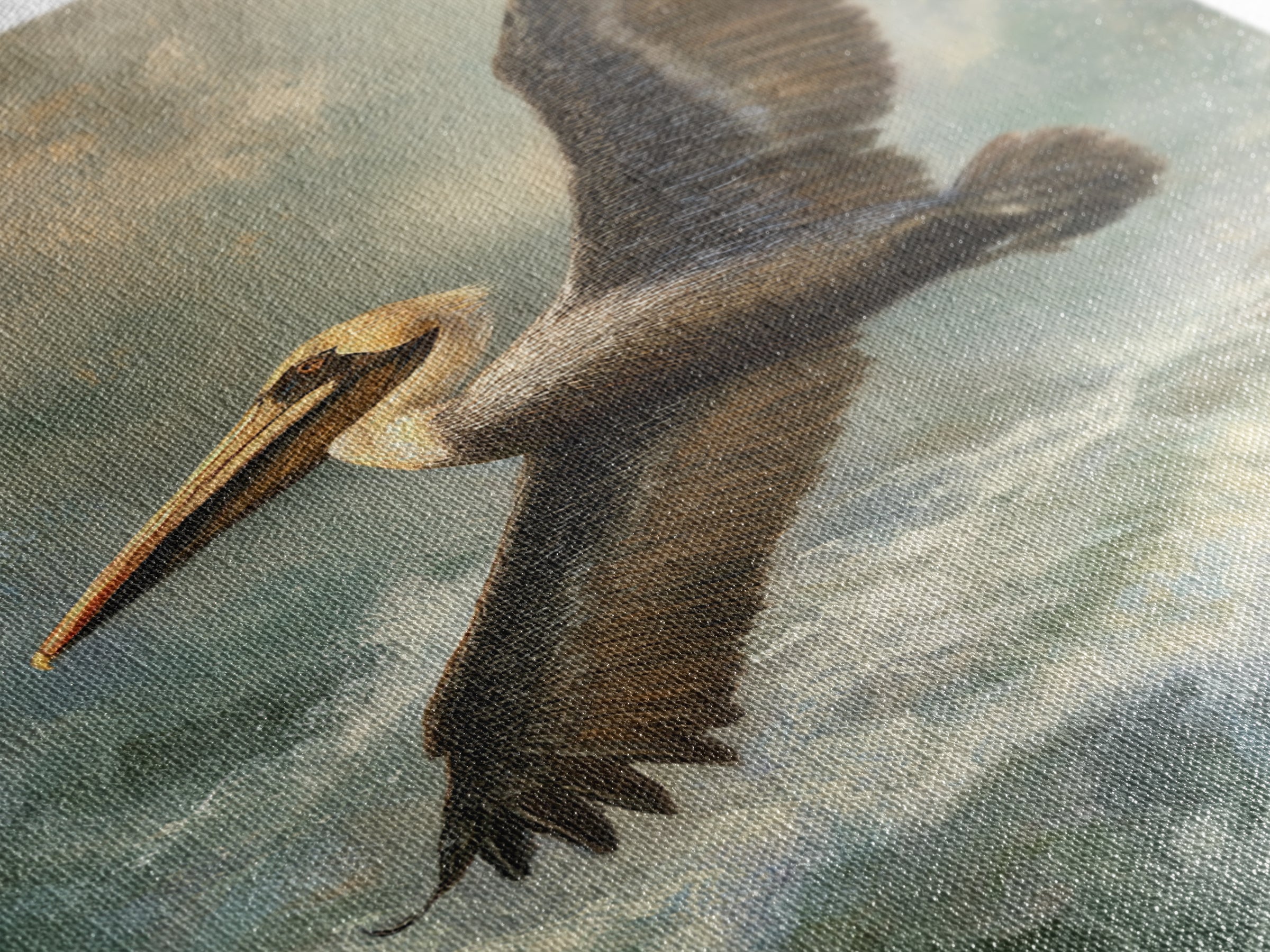 Pelican Flying over Coastal Waves Framed Canvas Print, Bird Art, Boho Decor, Living Room Decor, Abstract Art, Flight, BIR-2x3-26