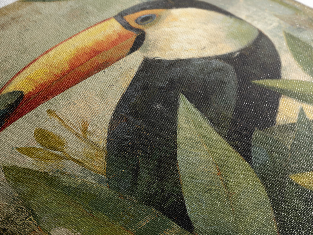 Toucan Framed by Bold Jungle Foliage Canvas Print, Bird Art, Statement Artwork, Living Room Decor, Flight, Digital Prints, BIR-2x3-31