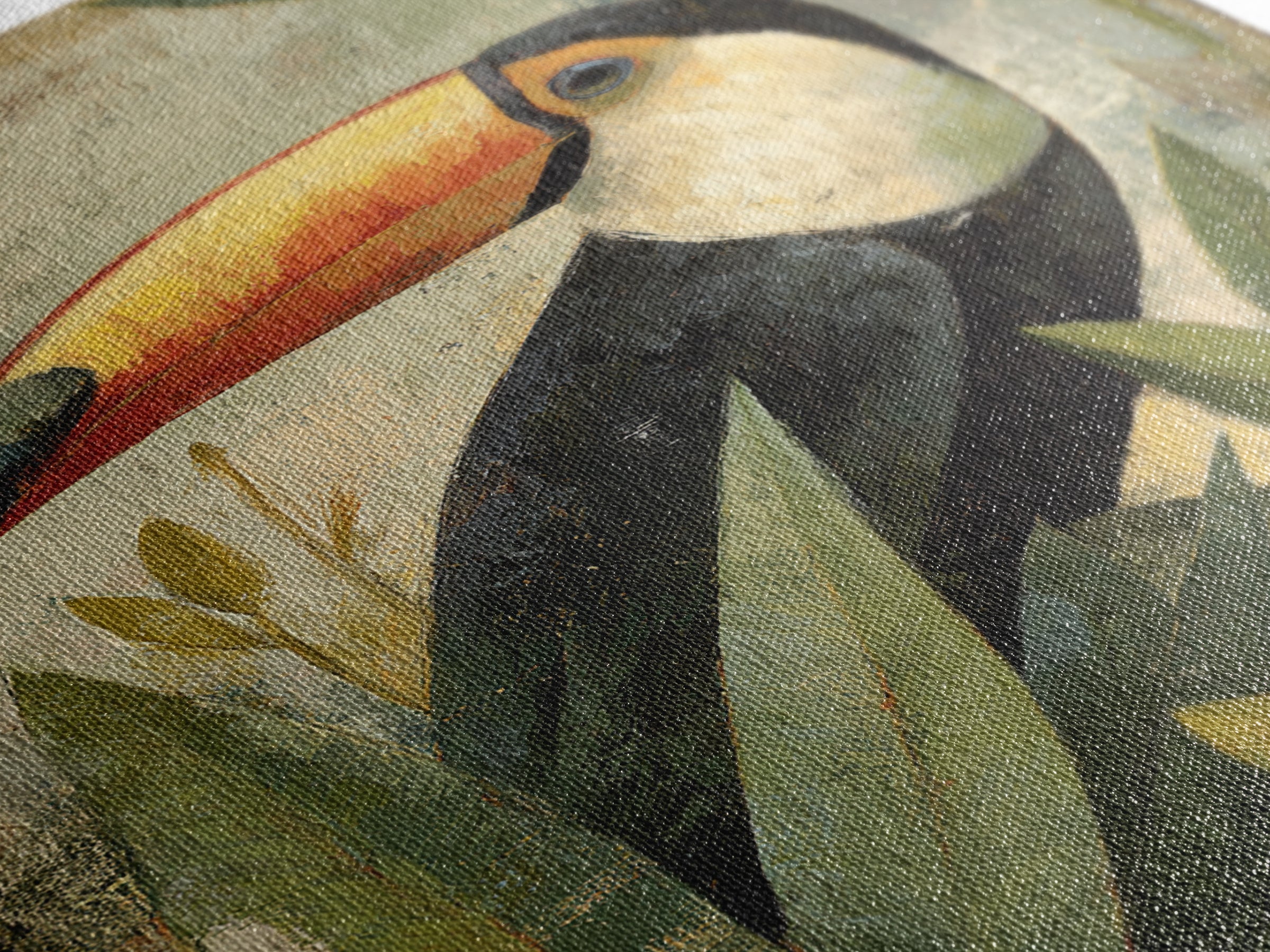 Toucan Framed by Bold Jungle Foliage Canvas Print, Bird Art, Statement Artwork, Living Room Decor, Flight, Digital Prints, BIR-2x3-31