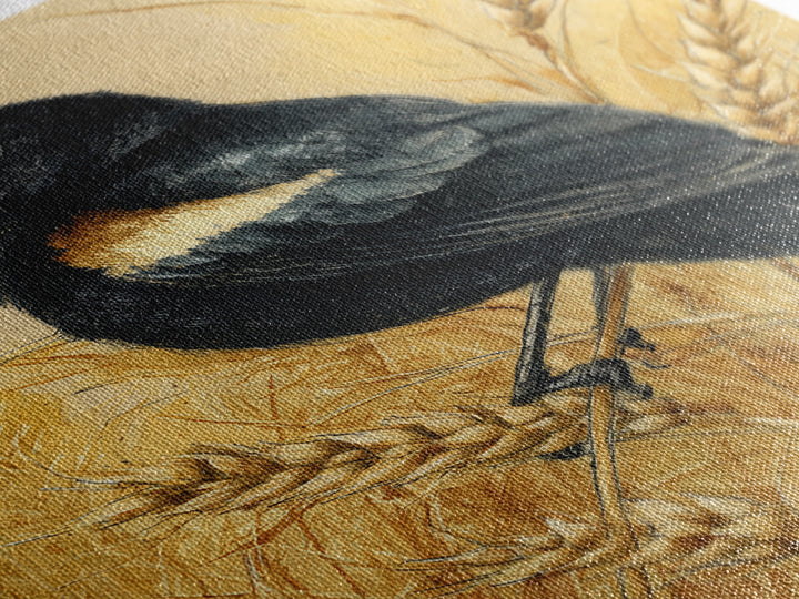 Blackbird on Gold Wheat Field Canvas Print, Bird Art, Bird Wall Art, Living Room Decor, Fine Art, Flight, Art Print, BIR-2x3-32