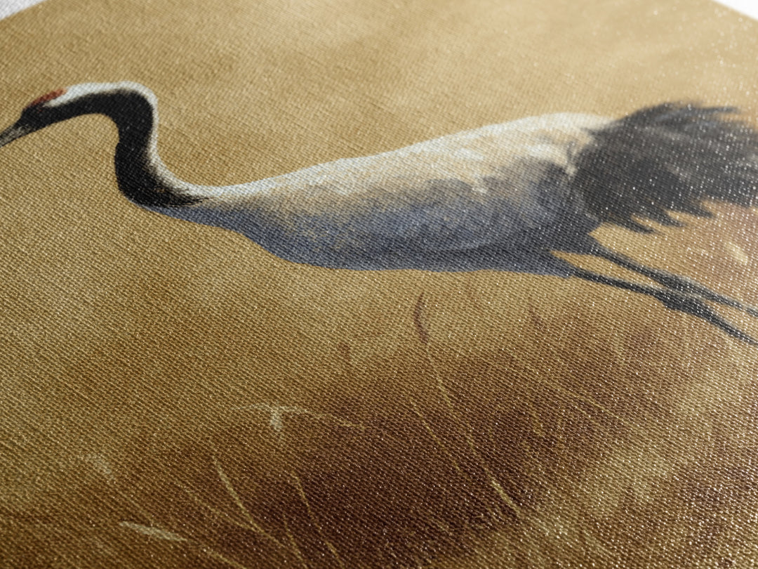Crane and Lotus Composition Canvas Print, Bird Art, Art Deco, Living Room Decor, Fine Art, Flight, Gallery Wall, Mcm Decor, BIR-2x3-49