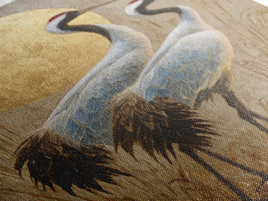 Pair of Cranes Dancing Framed Canvas Print, Bird Art, Digital Prints, Living Room Decor, Oil Painting, Flight, Modern Art, BIR-2x3-59