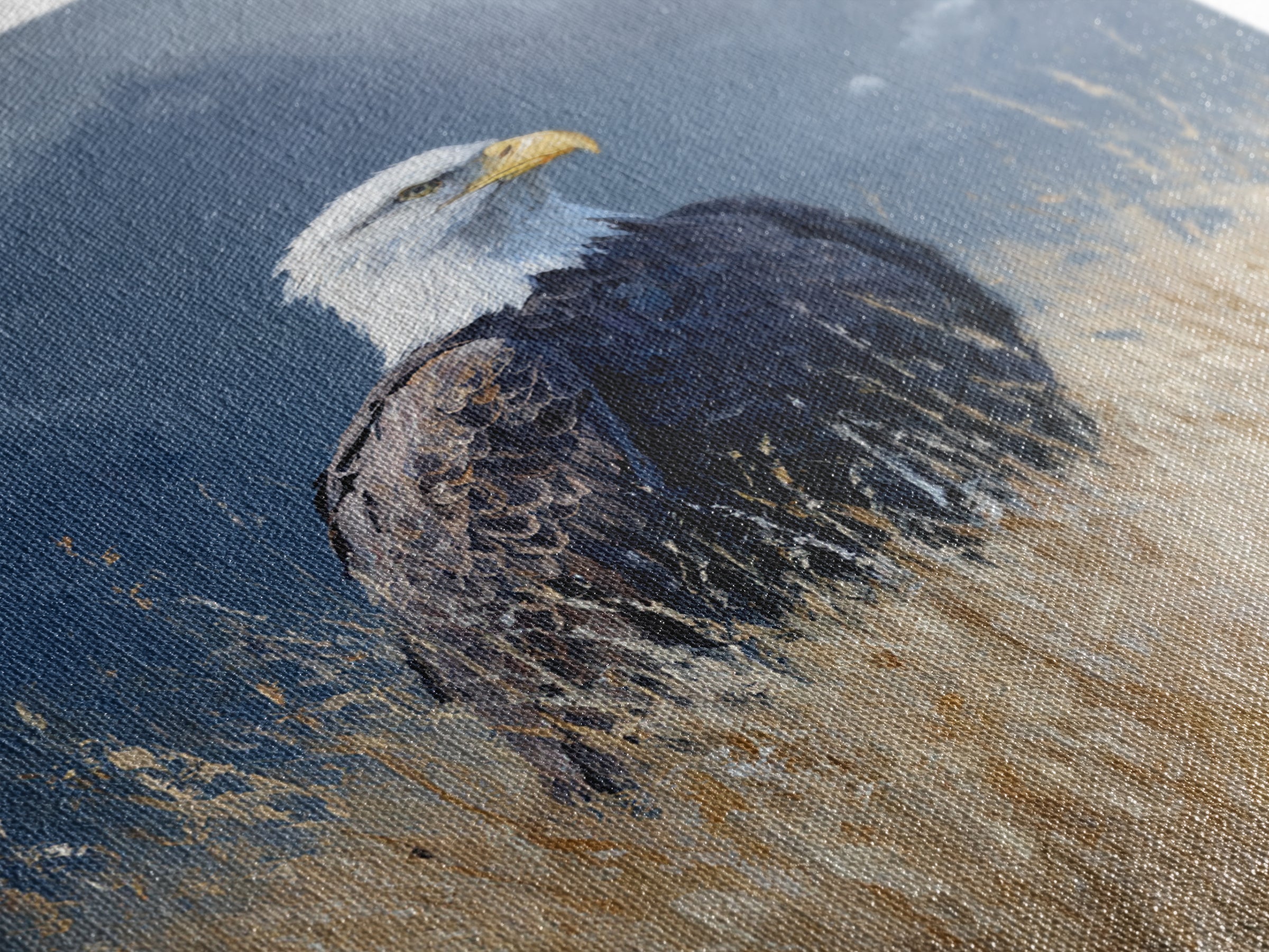 Eagle Portrait with Dramatic Mountain Wind Framed Canvas Print, Bird Art, Digital Print, Living Room Decor, Fine Art, Flight, BIR-2x3-68