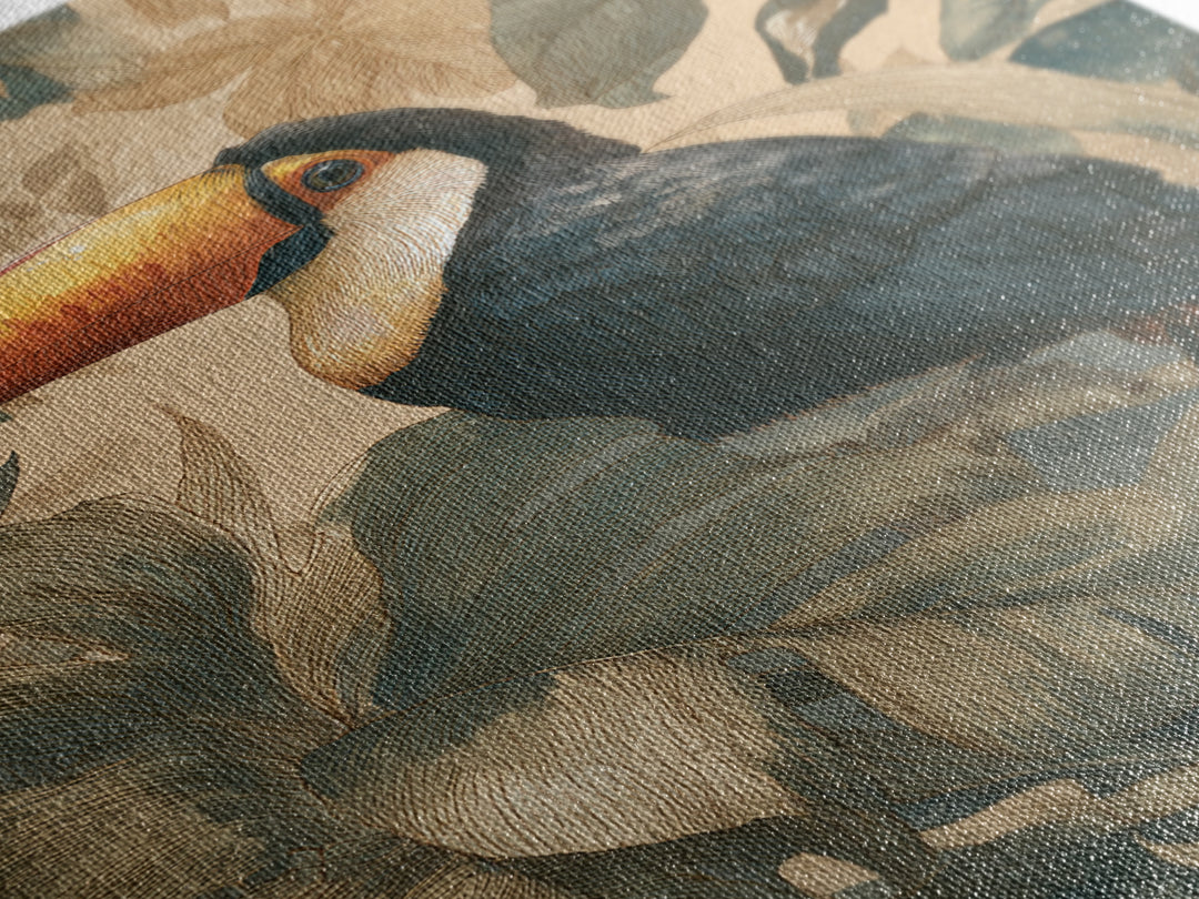 Toucan Framed by Bold Jungle Foliage Canvas Print, Bird Art, Nature Prints, Living Room Decor, Fine Art, Flight, Boho Decor, BIR-2x3-7