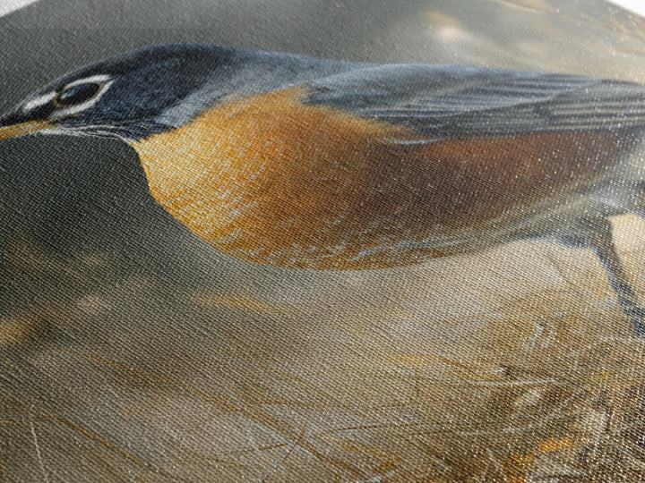 Robin in a Spring Garden with Soft Canvas Print, Bird Art, Art Deco, Living Room Decor, Oil Painting, Flight, Gallery Wall, BIR-2x3-71