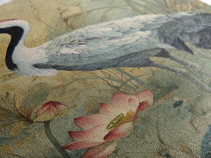 Crane and Lotus Composition Framed Canvas Print, Bird Art, Watercolor Painting, Living Room Decor, Flight, Living Room Art, BIR-2x3-73