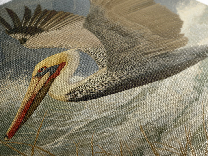 Pelican Flying over Coastal Waves Framed Canvas Print, Bird Art, Digital Prints, Living Room Decor, Watercolor Art, Flight, BIR-2x3-74
