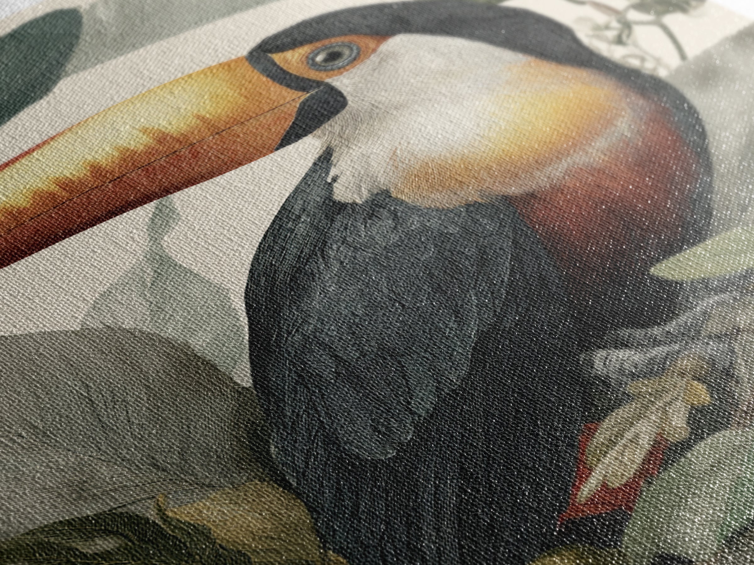 Toucan Framed by Bold Jungle Foliage Canvas Print, Bird Art, Wall Decor, Living Room Decor, Fine Art, Flight, Boho Wall Decor, BIR-2x3-79