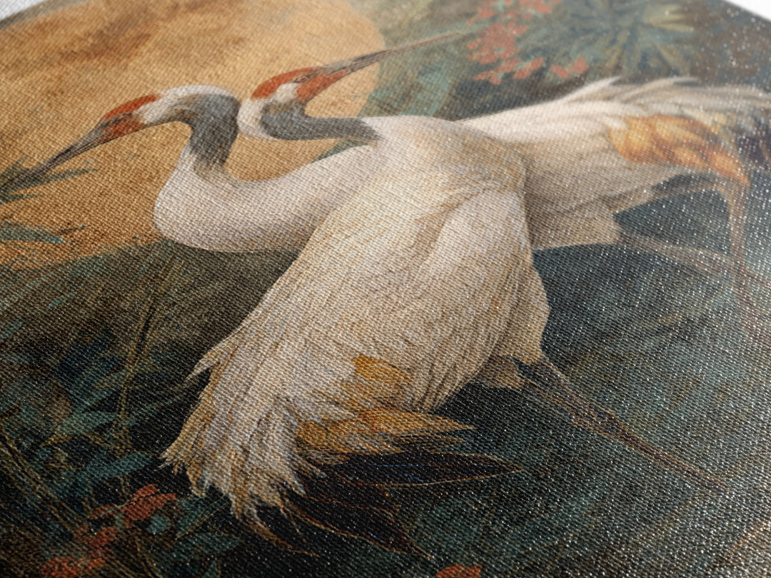 Pair of Cranes Dancing Framed Canvas Print, Bird Art, Boho Wall Decor, Living Room Decor, Abstract Art, Flight, Nature Wall Art, BIR-2x3-83
