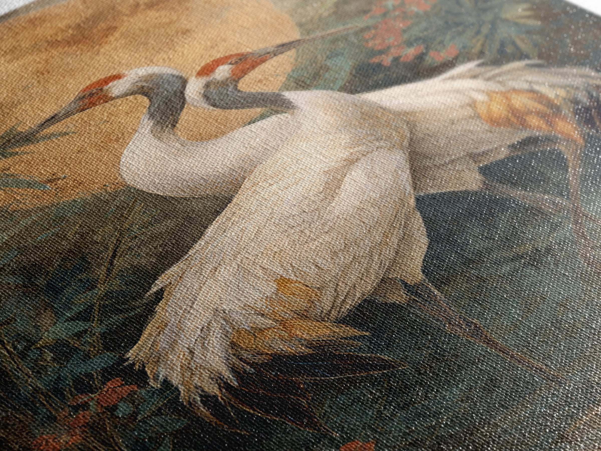 Pair of Cranes Dancing Framed Canvas Print, Bird Art, Boho Wall Decor, Living Room Decor, Abstract Art, Flight, Nature Wall Art, BIR-2x3-83