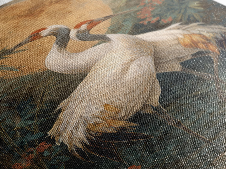 Pair of Cranes Dancing Framed Canvas Print, Bird Art, Boho Wall Decor, Living Room Decor, Abstract Art, Flight, Nature Wall Art, BIR-2x3-83