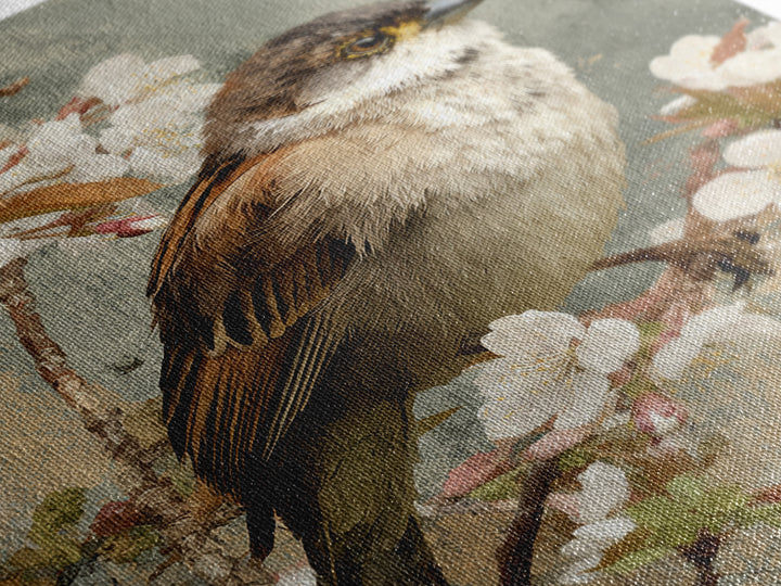 Songbird Perched on Cherry Blossoms Framed Canvas Print, Bird Art, Original Art, Living Room Decor, Fine Art, Flight, BIR-2x3-88