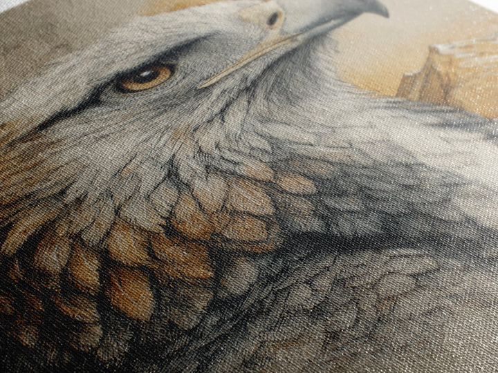 Eagle Portrait with Dramatic Mountain Wind Framed Canvas Print, Bird Art, Gallery Decor, Living Room Decor, Fine Art, Flight, BIR-2x3-92