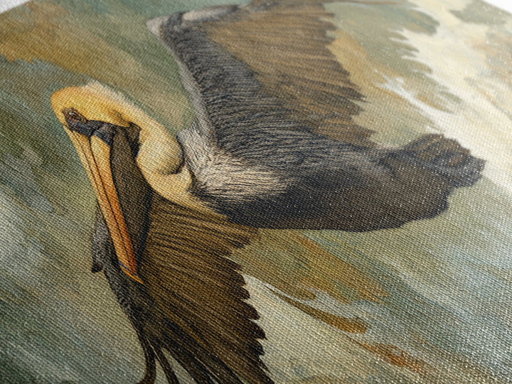 Pelican Flying over Coastal Waves Framed Canvas Print, Bird Art, Home Decor, Living Room Decor, Flight, Modern Wall Art, BIR-3x1-10